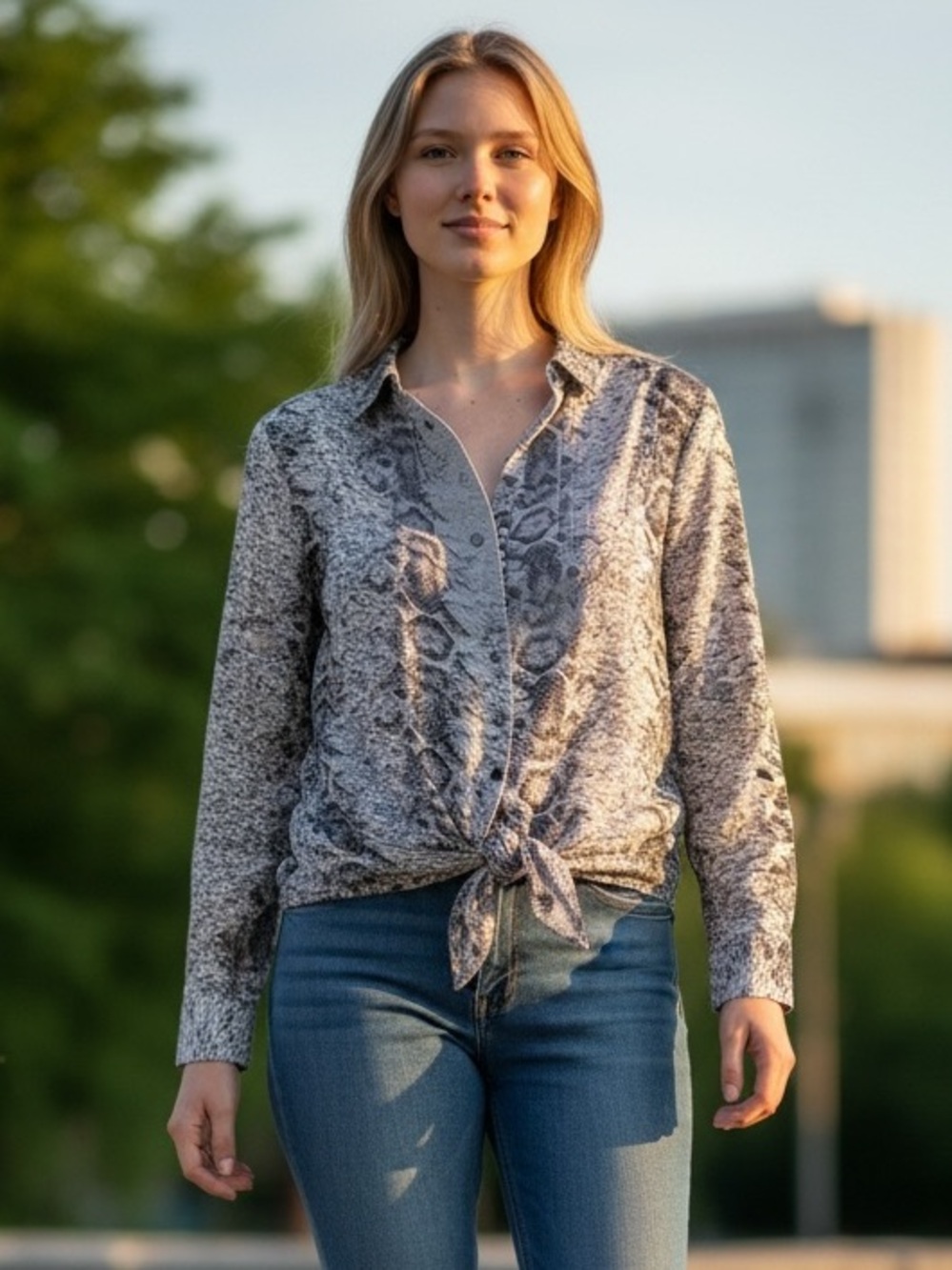 M Fredric Animal Print gray &white blouse